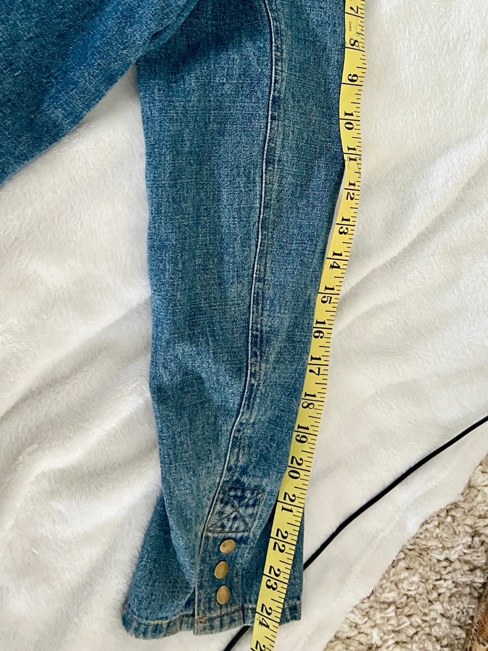 Vintage Military-Style Denim Blue Jean w/Gold Button Detail Snap-Front Jacket - Picture 8 of 9